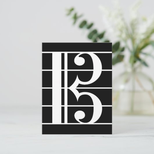 White-on-Black Alto Clef C-Clef Viola Music Briefkaart (Staand voorkant)
