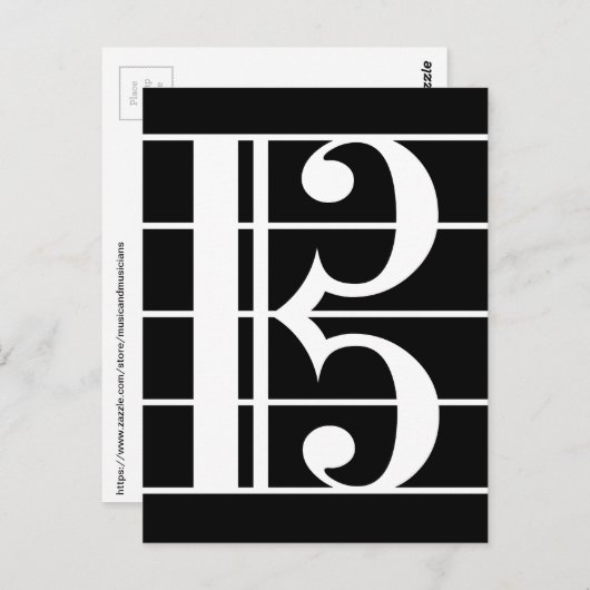 White-on-Black Alto Clef C-Clef Viola Music Briefkaart (Voorkant / Achterkant)