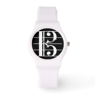 White-on-Black Alto Clef Horloge