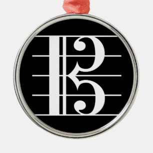 White-on-Black Alto Clef Metalen Ornament