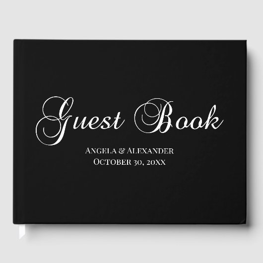 White on Black Decorative Script Persoonlijk Gastenboek (Voorkant)