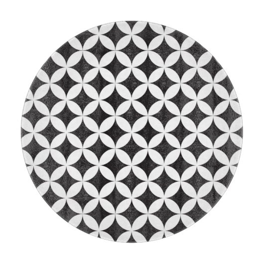 White on Black Diamond Geometric Pattern Snijplank (Voorkant)