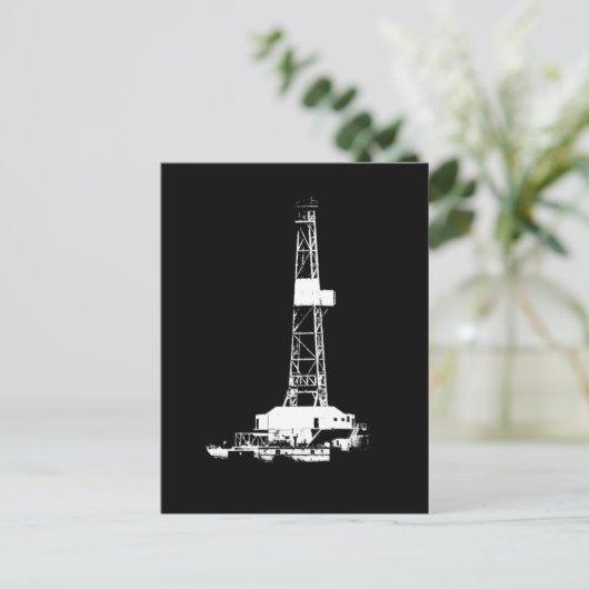 White on Black Drilling Rig Silhouette Briefkaart (Staand voorkant)