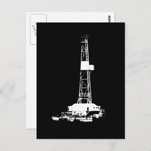 White on Black Drilling Rig Silhouette Briefkaart (Voorkant / Achterkant)