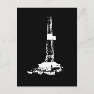 White on Black Drilling Rig Silhouette Briefkaart