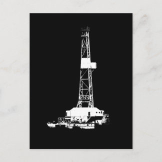 White on Black Drilling Rig Silhouette Briefkaart