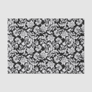 White on Black Floral Damascus Pattern Tissuepapier