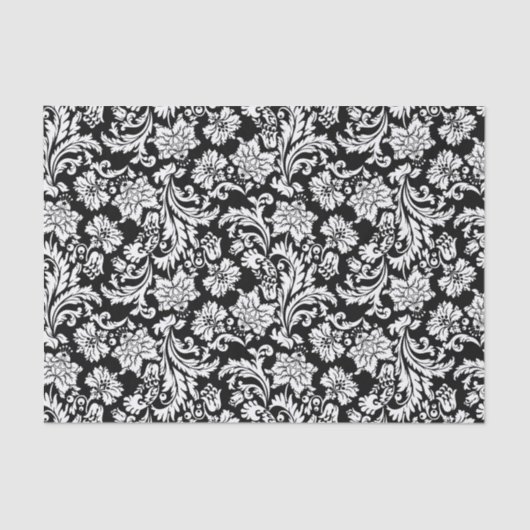 White on Black Floral Damascus Pattern Tissuepapier (Voorkant)