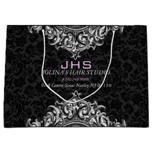 White on Black  Floral Ornament Groot Cadeauzakje