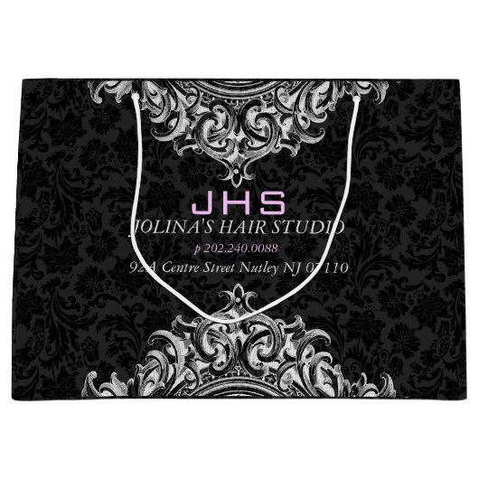 White on Black Floral Ornament Groot Cadeauzakje (Voorkant)