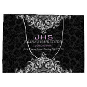 White on Black Floral Ornament Groot Cadeauzakje (Achterkant)