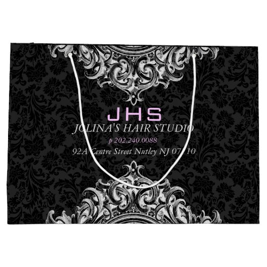 White on Black  Floral Ornament Groot Cadeauzakje (Achterkant)