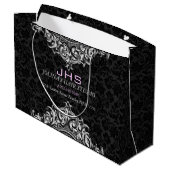 White on Black Floral Ornament Groot Cadeauzakje (Achterkant Gekanteld)