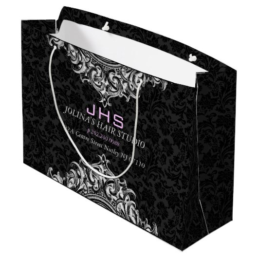 White on Black  Floral Ornament Groot Cadeauzakje (Achterkant Gekanteld)