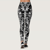 White on Black Floral Swirls Damask Leggings (Achterkant)