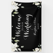 White on Black Floral Welkom op onze bruiloft Spandoek (Verticaal)