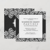 White on Black Flowers-Elegant Afstudeerder Invite Kaart (Voorkant / Achterkant)