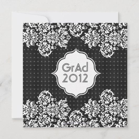 White on Black Flowers-Elegant Afstudeerder Invite Kaart (Achterkant)