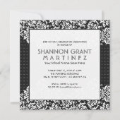 White on Black Flowers-Elegant Afstudeerder Invite Kaart (Voorkant)