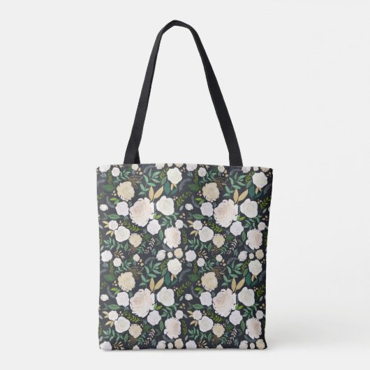 White on Black Garden Midnight Floral Tote Bag (Achterkant)