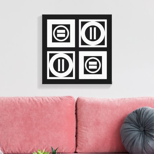 White on Black Geometric Equal Sign Pattern Canvas Afdruk (Insitu (Woonkamer))