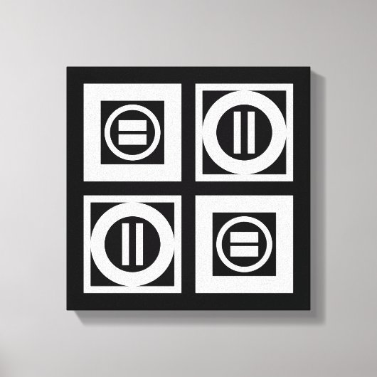 White on Black Geometric Equal Sign Pattern Canvas Afdruk (Voorkant)