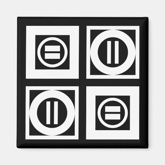 White on Black Geometric Equal Sign Pattern Magneet (Voorkant)