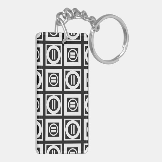 White on Black Geometric Equal Sign Pattern Sleutelhanger (Achterkant Links)