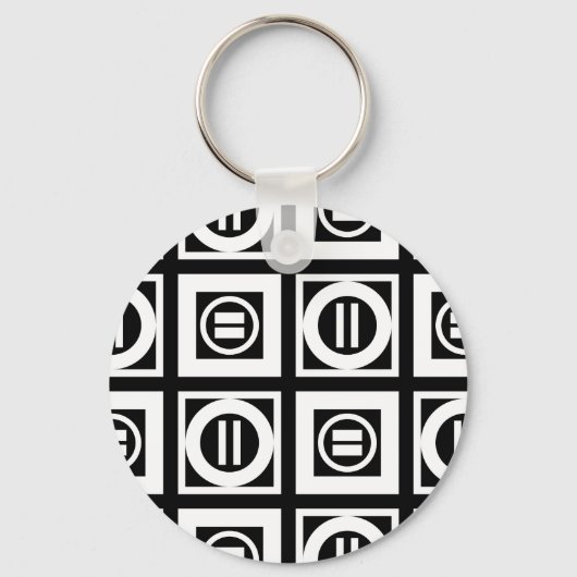 White on Black Geometric Equal Sign Pattern Sleutelhanger (Voorkant)
