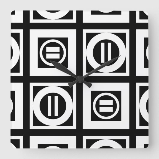 White on Black Geometric Equal Sign Pattern Vierkante Klok (Voorkant)