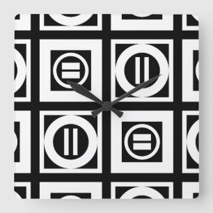 White on Black Geometric Equal Sign Pattern Vierkante Klok