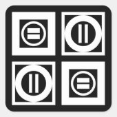 White on Black Geometric Equal Sign Pattern Vierkante Sticker (Voorkant)