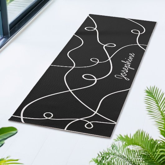White On Black Geometric Loops Pattern And Name Yogamat