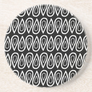 White on Black Hand-Drawn Droplet Pattern Zandsteen Onderzetter