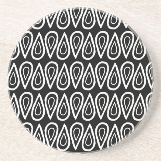 White on Black Hand-Drawn Droplet Pattern Zandsteen Onderzetter (Voorkant)
