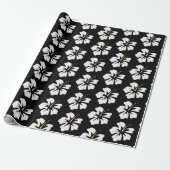 White on Black Hibiscus Cadeaupapier (Uitgerold)