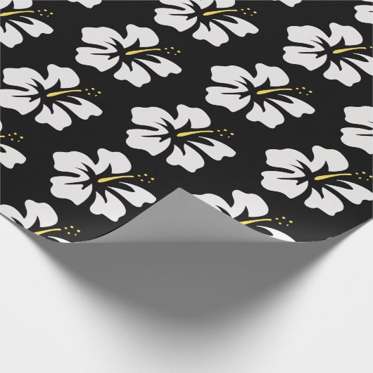 White on Black Hibiscus Cadeaupapier (Hoek)
