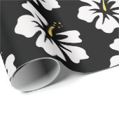 White on Black Hibiscus Cadeaupapier (Rol Hoek)