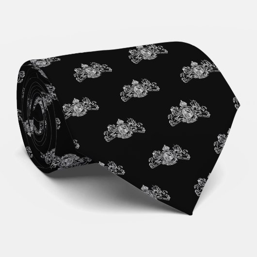 White on Black Lion Unicorn Emblem Tuxedo Stropdas (Opgerold)