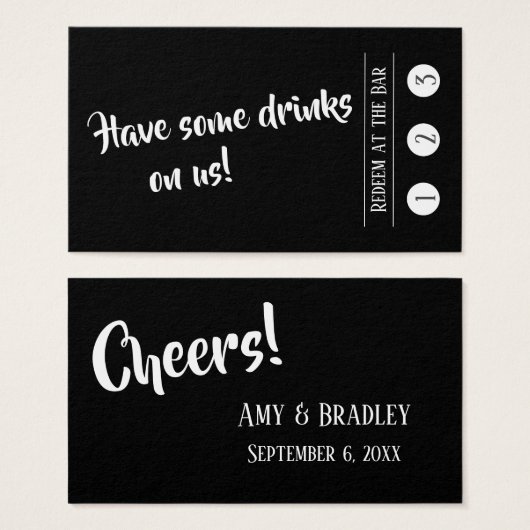 White on Black, Modern 3-Punch Drink Ticket Kaarte Visitekaartjes (Voorkant /achterkant)