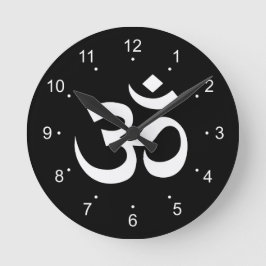 White on Black Om Symbol Ronde Klok