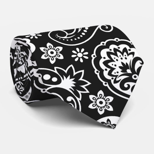 White on Black Paisley Pattern Design Stropdas (Opgerold)