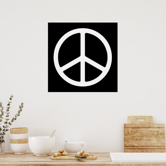 White on Black Peace Symbol Art Print (Keuken)