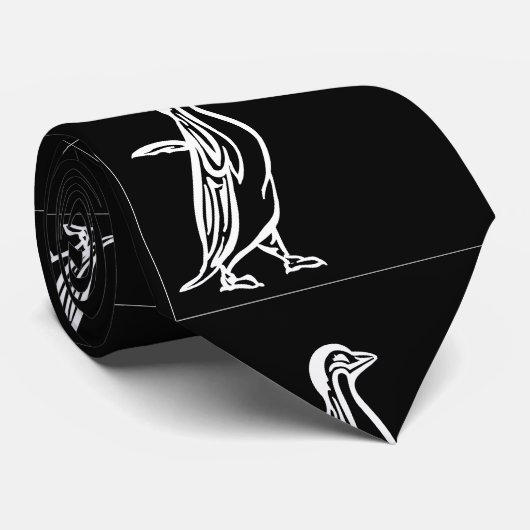 White on Black Penguin Line Art Stropdas (Opgerold)