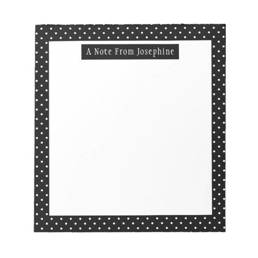 White On Black Polka Dots Pattern Custom Text Notitieblok (Voorkant)
