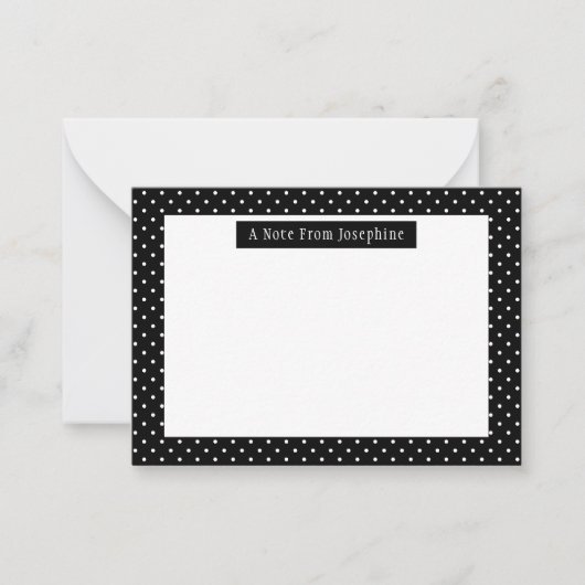 White On Black Polka Dots Pattern Custom Text Notitiekaartje (Voorkant)