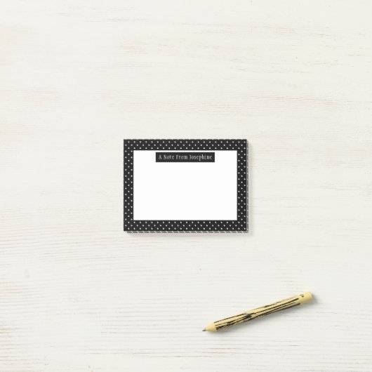 White On Black Polka Dots Pattern Custom Text Post-it® Notes (Op bureau)
