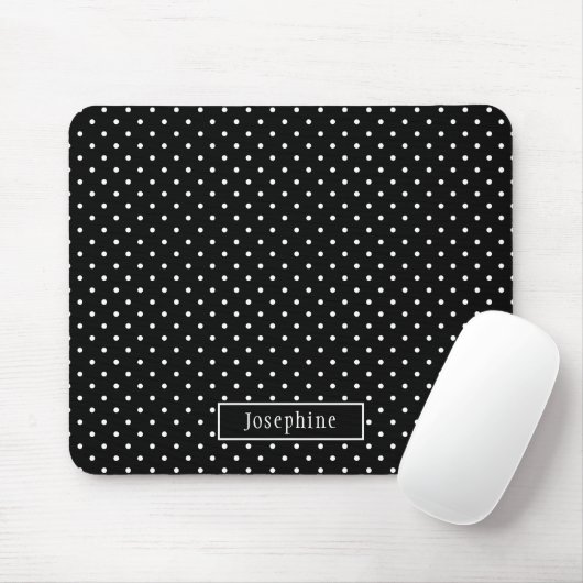 White On Black Polka Dots Pattern With Custom Name Muismat (Met muis)