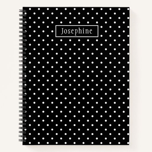 White On Black Polka Dots Pattern With Custom Name Notitieboek (Voorkant)