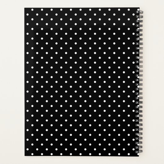 White On Black Polka Dots Pattern With Custom Name Planner (Achterkant)